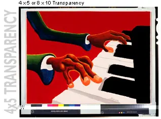 4x5 transparency of a man playing piano painting