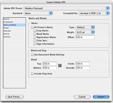 adobe indesign marks and bleed pdf export settings