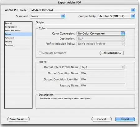 adobe indesign pdf export settings output tab