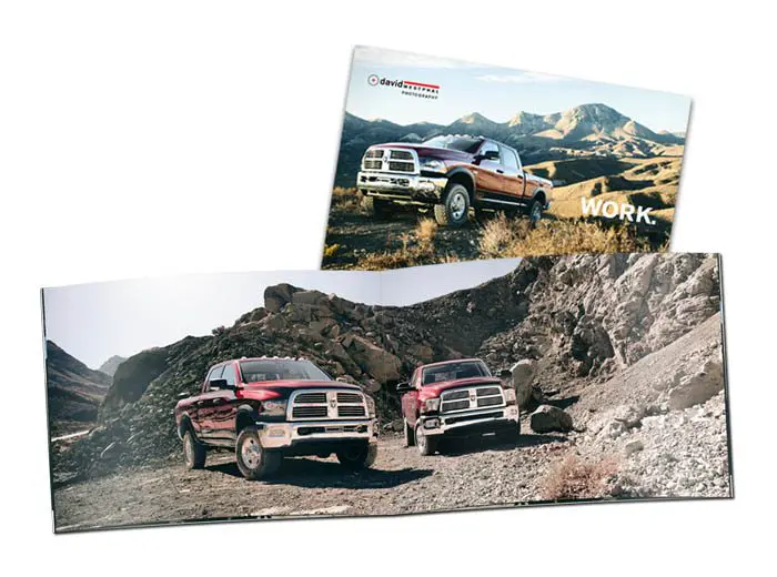 Panoramic 5x7 Booklet panoramic 5x7 booklet product image with maroon trucks in the wild