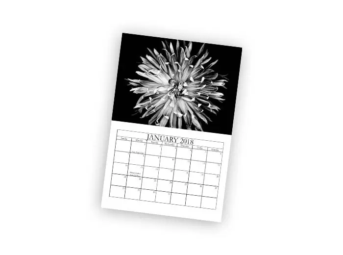 Mini Calendar mini calendar that folds to 5x7 with a black and white flower design