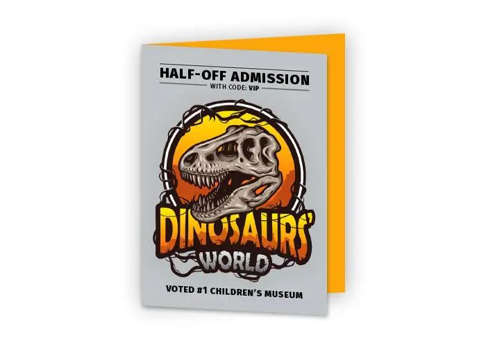 folded double 5x7 product image showing a childrens museum dinosaur design