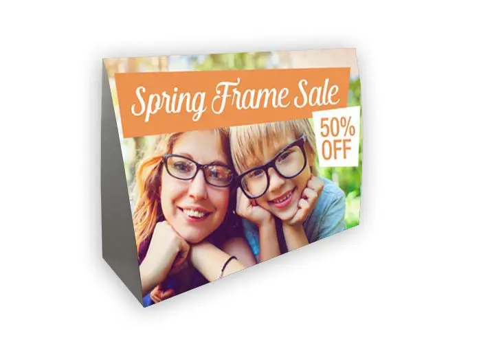 horizontal table tent product image - spring frame sale mom and son wearing glasses