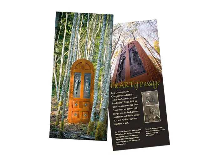 rack card product image showing a door in the woods for the art of passage