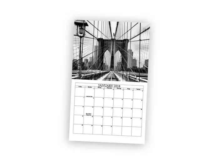 Traditional Calendar calender with a black and white bridge