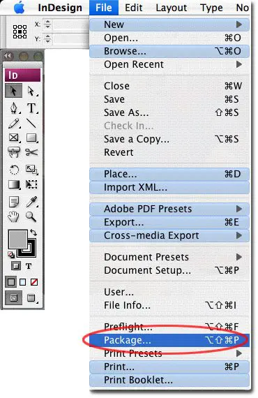 adobe indesign package your layout export menu