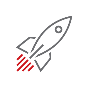 icon showing a rocket ship blasing off