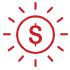 icon of the red sun with a money symbol in the center