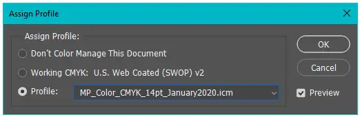 photoshop assign profiles menu
