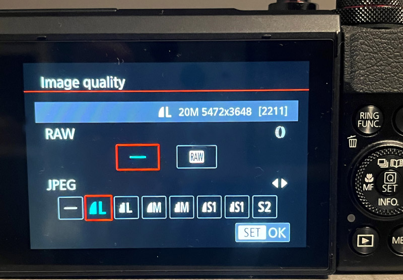 Digital Camera Image Quality Settings digital camera image quality settings showing the 20 megapixel option selected
