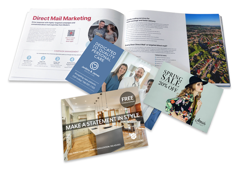 A printed marketing kit showing samples and information