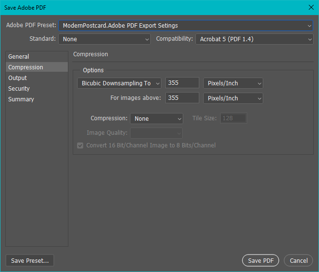 adobe photoshop save as pdf compression tab