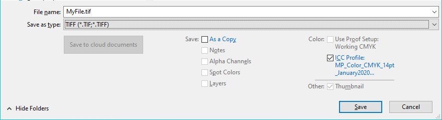 photoshop save as a tif with cmyk