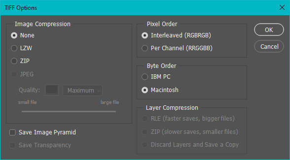 adobe photoshop save as a tiff options tab