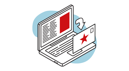 Direct mail retargeting icon with laptop and direct mail postcard