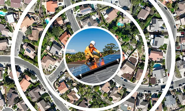 aerial view of a neighborhood showing the jobsite radius