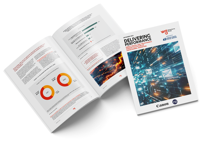 Cover and inside page of the downloadable report on Performance Marketing with Direct Mail