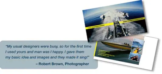 a customer testimonial and postcard from photographer robert brown