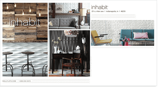 large format postcard for inhabit showcasing their products