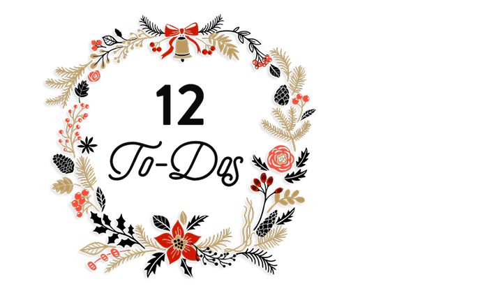 a vector wreath with a bell on top with text that says 12 to dos