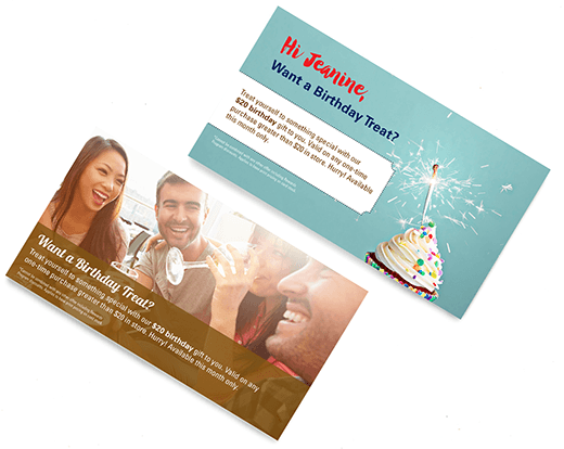 postcard mailers sent to someone on their birthday