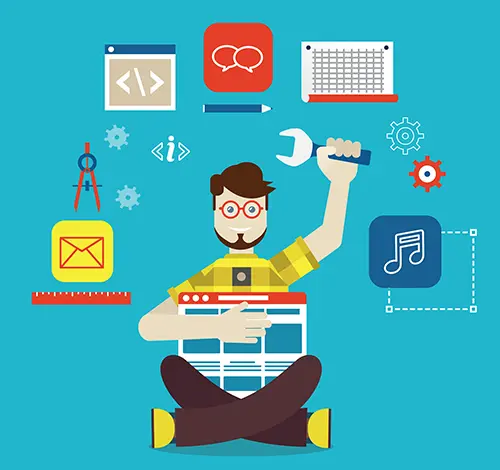 an illustrated person showing the 7 web design flops to avoid