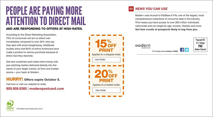 postcard mailing panel that uses the color purple