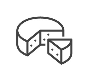 Cheese flat line icons set. Parmesan, mozzarella, yogurt, dutch, ricotta, butter, blue chees piece vector illustrations. Outline signs for dairy product store. Pixel perfect 64x64. Editable Strokes Gourmet Foods