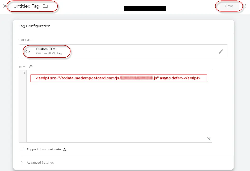 google tag manager custom html inserting demo modern postcard script into the html section