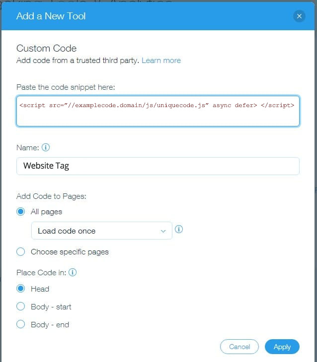 Wix Tag Code Head Instructions