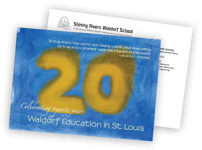 deluxe postcard product image showing a school mncing 20 years of education
